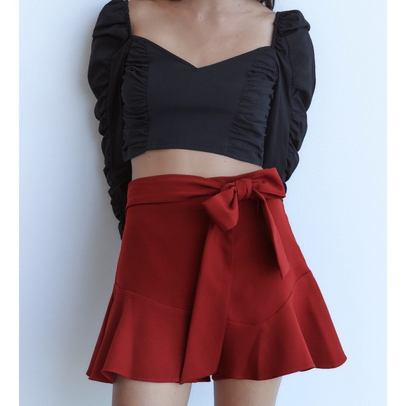 zara bow trim skort